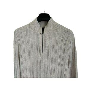 J.CREW Knitted Cotton 1/4 Zip Pullover Sweater in Sand Color Size Large